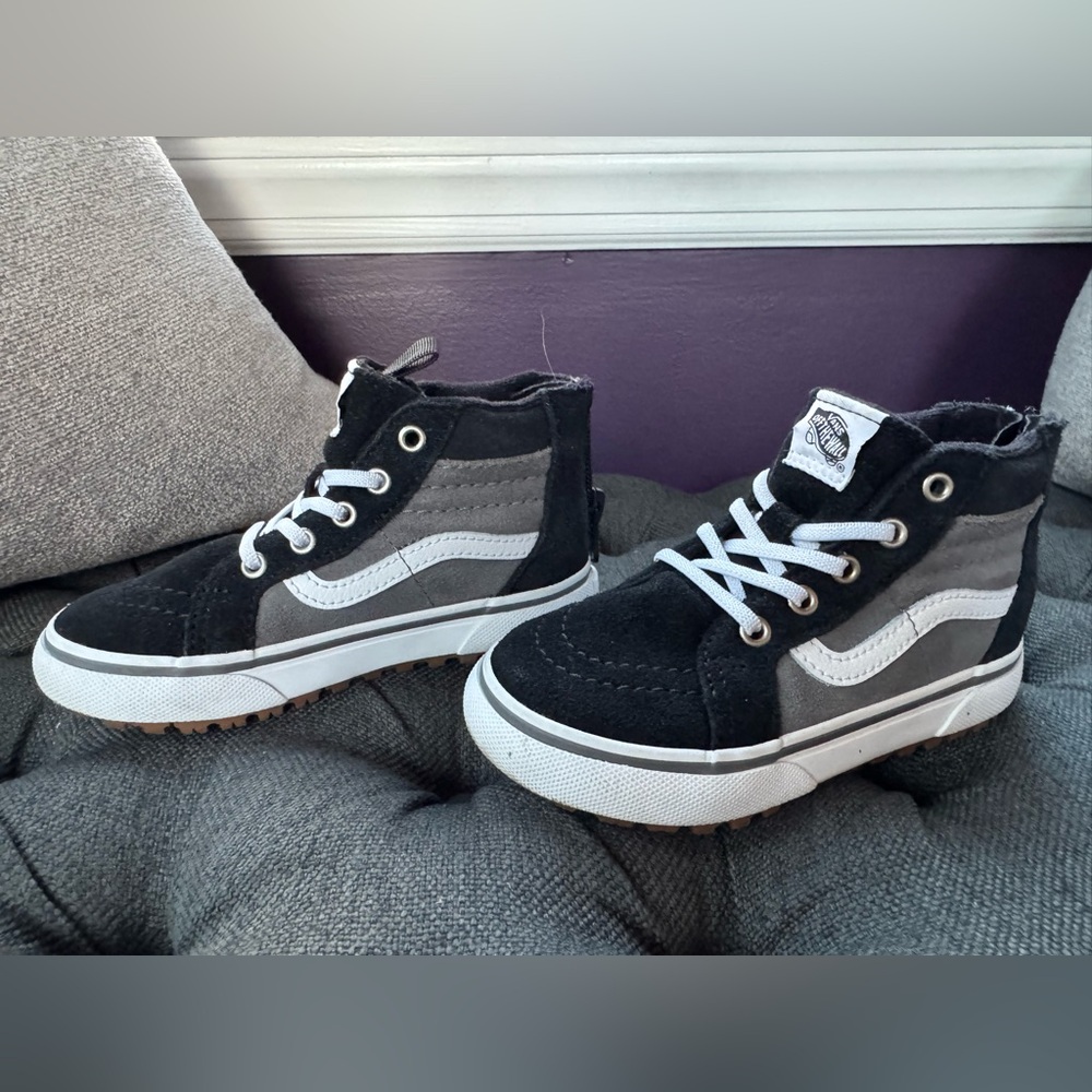 Vans Black and Gray High-Top Sneakers with Signature Stripe